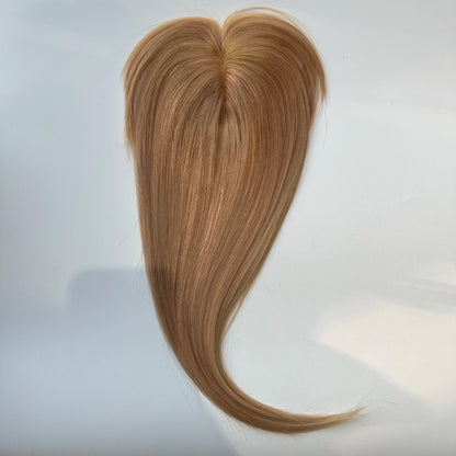 Hair Topper With Bangs Women 100% Human Hair Wigs Clip In Hairpieces Blonde Natural Straight Hair Topper Silk Base 35cm