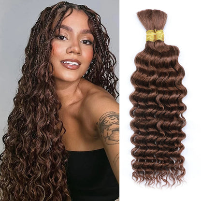 Chocolate Brown Braiding Hair for Boho Braids Human Hair Braiding Hair 2 Bundles/Pack 100g 18 Inch Deep Wave Boho Hair Braiding