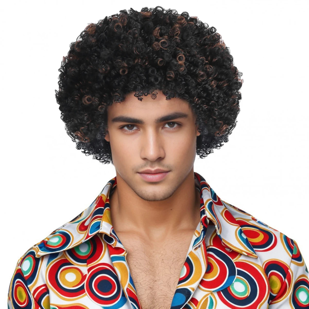 12 inch short roll explosive head hip-hop disco retro men's synthetic wig suitable for holiday parties, Halloween ball costumes
