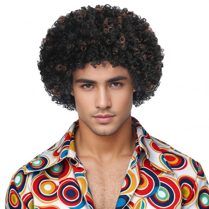 12 inch short roll explosive head hip-hop disco retro men's synthetic wig suitable for holiday parties, Halloween ball costumes