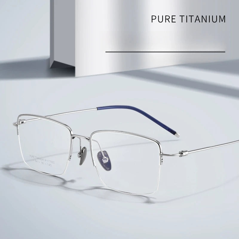 YIMARUILI Business Pure Titanium Men's Half-Frame Glasses Ultra-Light Flexible Square Optical Prescription Eyeglasses Frame 1775