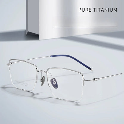 YIMARUILI Business Pure Titanium Men's Half-Frame Glasses Ultra-Light Flexible Square Optical Prescription Eyeglasses Frame 1775