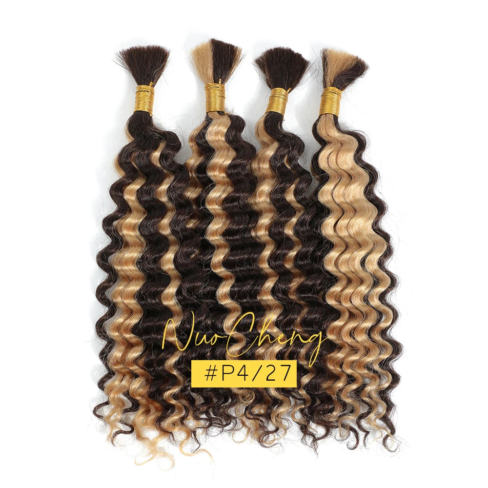 30# Chocolate Brown Deep Wave Bulk 100G 2 Bundles Human Hair for Boho Braids Curly Braiding Hair 14-24 inch Remy Hair Brazilian