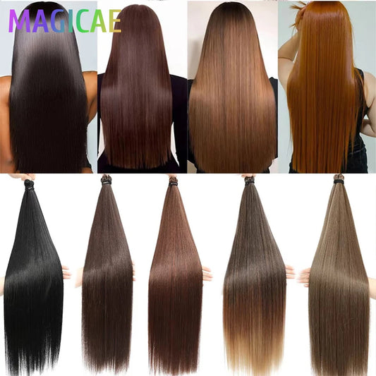 28Inches 3PCS Ariel Straight Crochet Hair Bundles Braids Ombre Blond White 60# 16/56C Light Brown 12# M812# Braiding Silver Hair