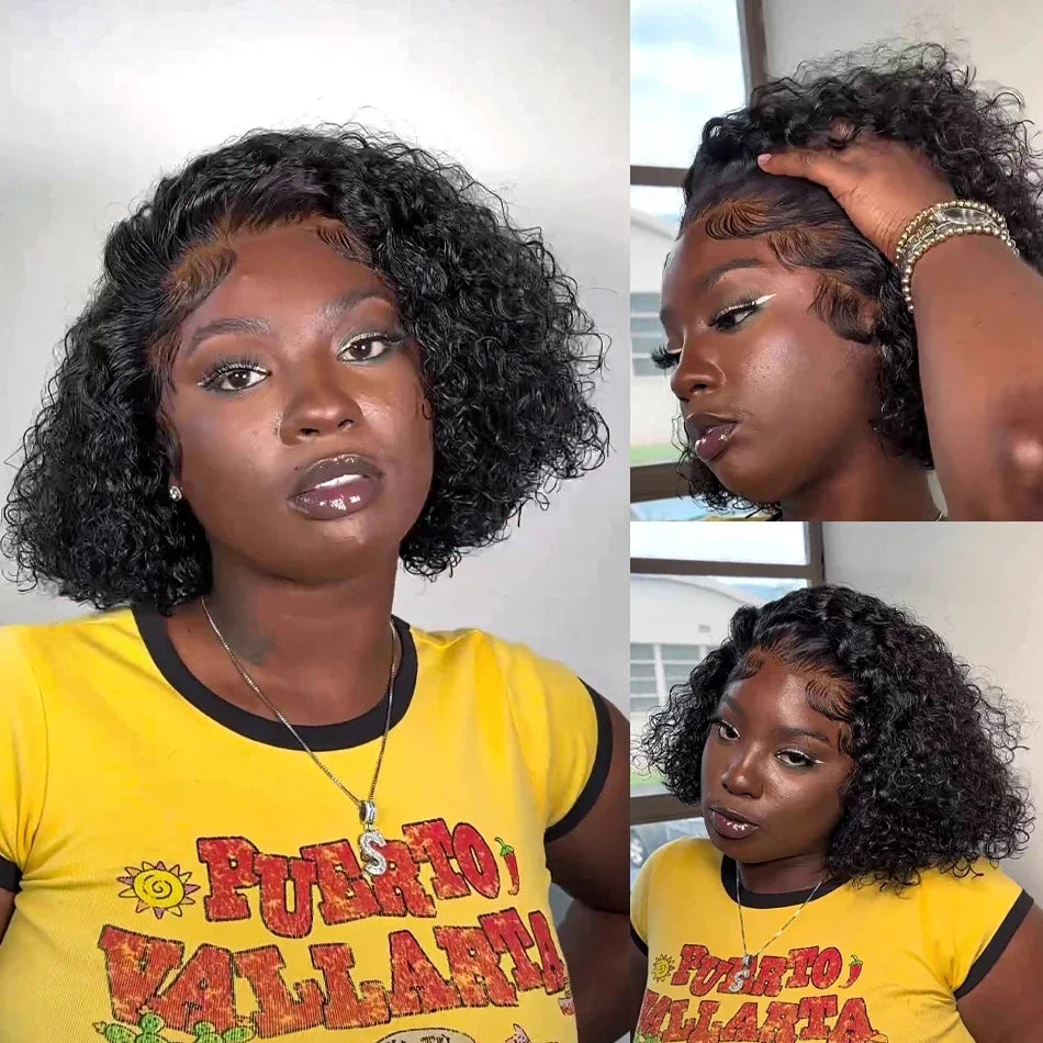 100% Human Hair Loose Deep Wave Short Bob wigs Human Hair 13x4 Transparent Lace Front Wig 16 Inches 200 Density Vietnamese wig