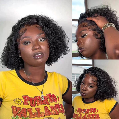 100% Human Hair Loose Deep Wave Short Bob wigs Human Hair 13x4 Transparent Lace Front Wig 16 Inches 200 Density Vietnamese wig