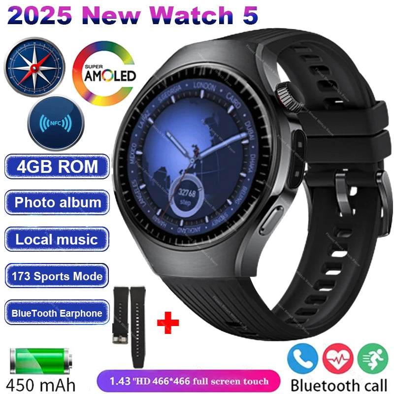 Original For Huawei Watch 5 Smartwatch 2025 Sensor Window AMOLED 4G ROM NFC Compass Clock Bluetooth Call Smart Watch Men Women