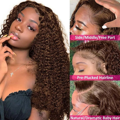 13x4 Hd Chocolate Brown Deep Wave Lace Front Wig Glueless Curly Lace Frontal Human Hair Wigs Pre Plucked Colored Wig For Women