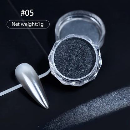 1 Box Aurora White Chrome Nail Powder Sparkling Mirror Pearl Pigments Nail Glitter White Rubbing Dust Nail Art Manicure Decorate