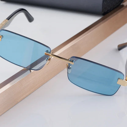 THE ARTIST III Designer Rimless Sunglasses Rectangle Men Alloy Acetate Germany Brand Trendy Classical High Quality Women UV400
