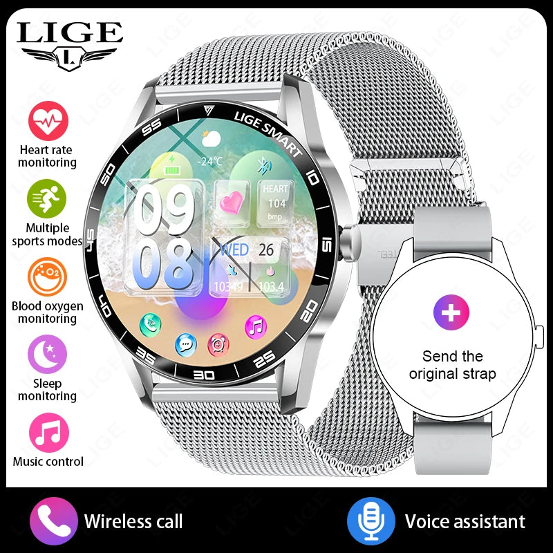 LIGE New 1.38" HD Smart Watch Men Bluetooth Call Men Women Watches Health Monitoring Sports Pedometer IP68 Waterproof Smartwatch
