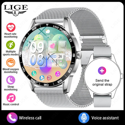 LIGE New 1.38" HD Smart Watch Men Bluetooth Call Men Women Watches Health Monitoring Sports Pedometer IP68 Waterproof Smartwatch