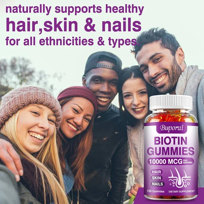 Biotin Gummies 10000mcg - Supports Healthy Hair, Skin and Nails, Boosts Immunity, and Improves Digestion and Absorption