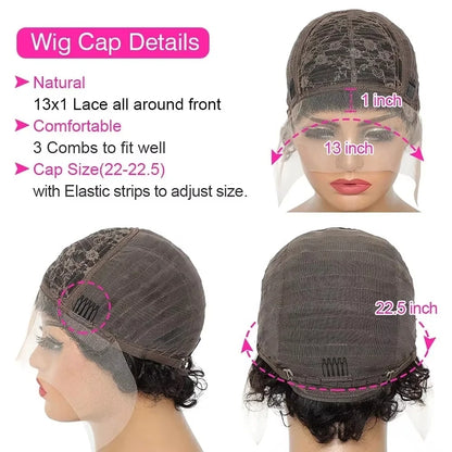 Short Pixie Cut Wigs 13x1 Lace Curly Pixie Human Hair Wigs Brazilian Human Hair 180% Density Curly Cut Bob Wigs 100% Human Hair