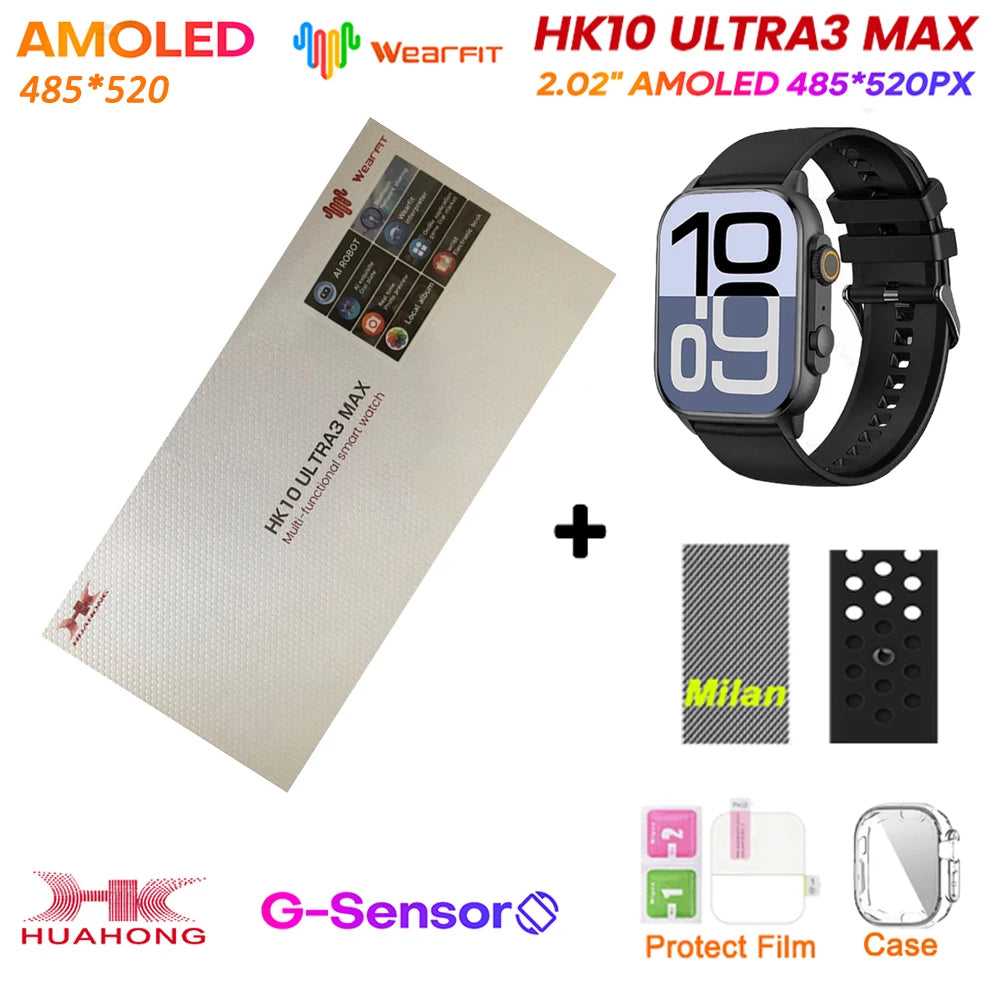 HK10 Ultra 3 MAX Plus 2025 Smart Watch 49mm AMOLED 4GB ROM AI ROBOT Network Sharing NFC GPT Compass GPS Watch for ISO Android