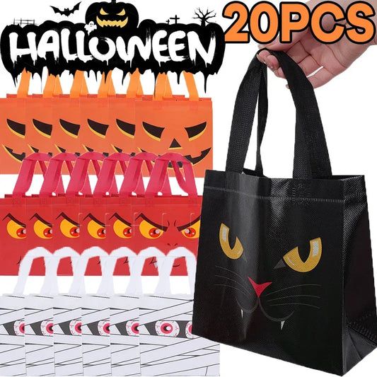 1-20pc Halloween Non-Woven Treat Bags Pumpkin Ghost Bat Mummy Monster Cat Pattern Totes Bag Trick or Treat Halloween Party Favor