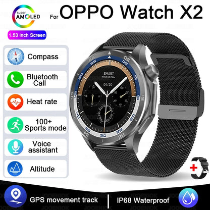 2025 New For OPPO X2 Men's Smartwatch IP67 Waterproof Compass Sports Partner Message Push Bluetooth Call Music Smart Watch