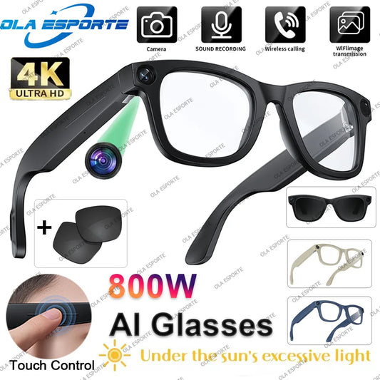 4K AI Smart Glasses Multifunction Camera Bluetooth Call Voice Assistant Music Player Translate Glasses UV Polarized Sunglasses