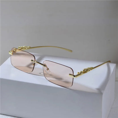 Retro Leopard Head Metal Sunglasses Frameless Sun Glasses Men's And Women's Small Frame Classic Sun Shading Fashion Glasses