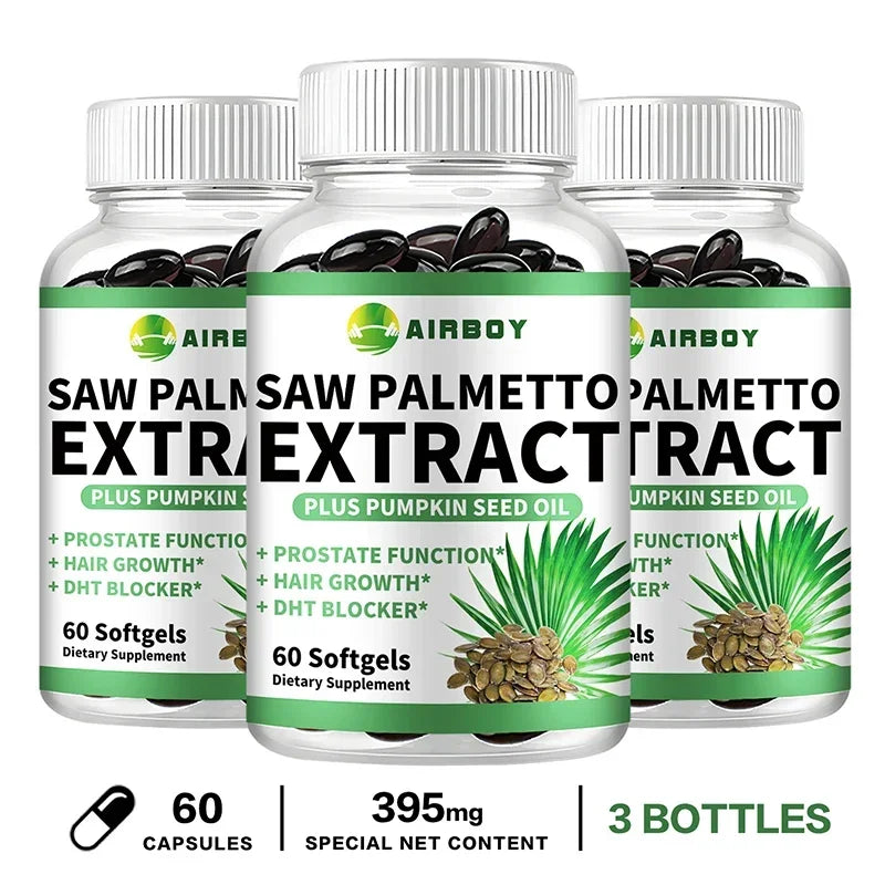 Saw Palmetto Capsules - with Pumpkin Seed Oil - Promotes Prostate Health, Urinary Tract Support, Relieves Hair Loss