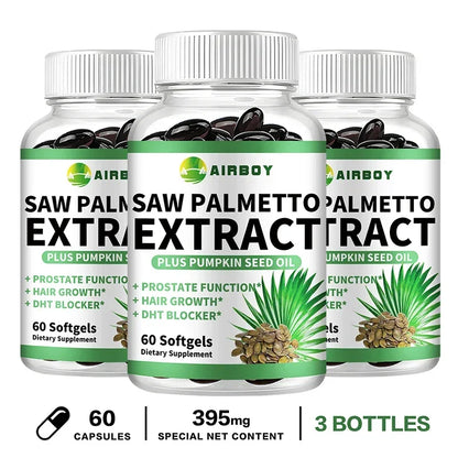 Saw Palmetto Capsules - with Pumpkin Seed Oil - Promotes Prostate Health, Urinary Tract Support, Relieves Hair Loss