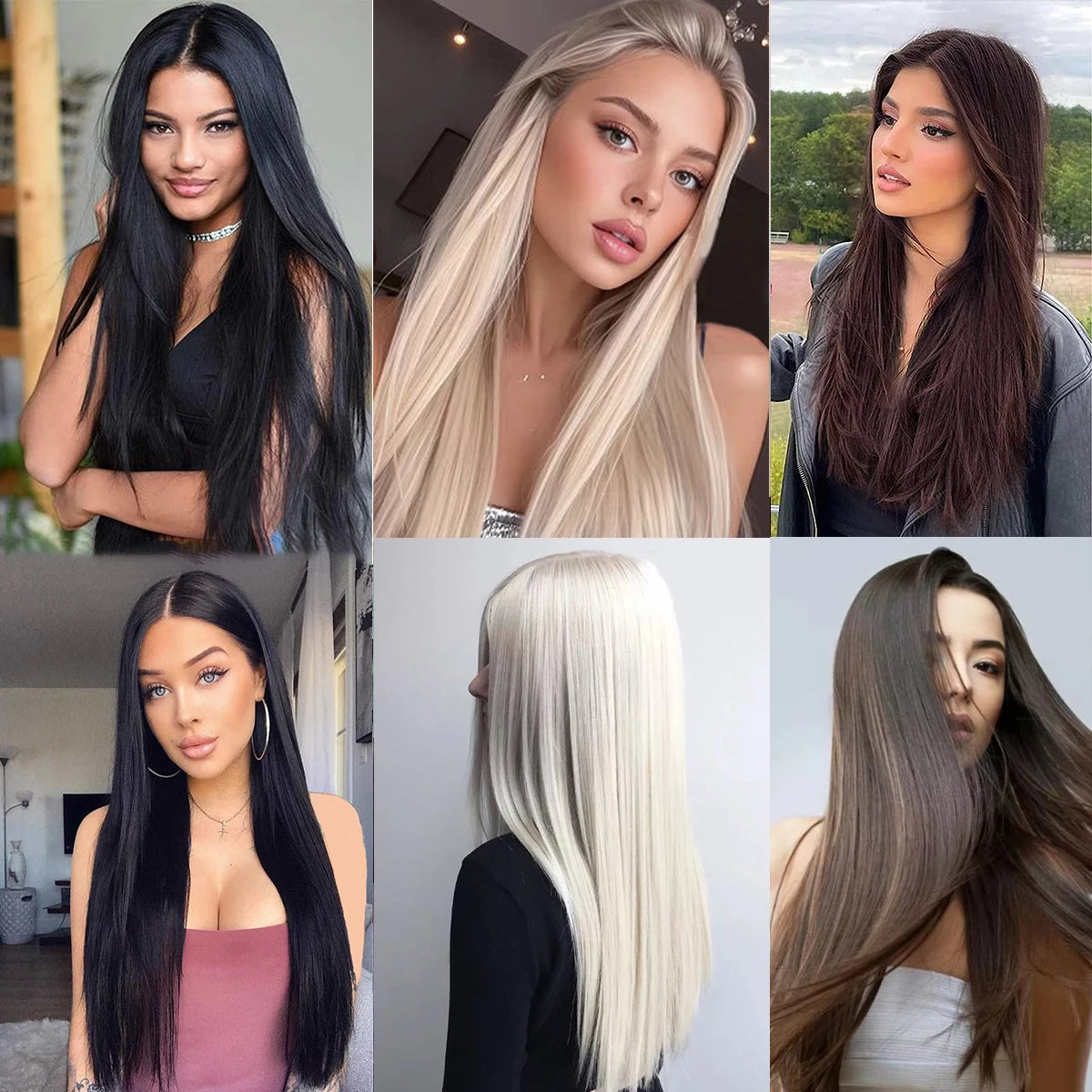 Straight Hair Extensions Synthetic Smooth Ombre Hair Weaving 26 inches brown Synthetic Straight Hair Bundles Full To End