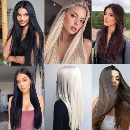 Straight Hair Extensions Synthetic Smooth Ombre Hair Weaving 26 inches brown Synthetic Straight Hair Bundles Full To End