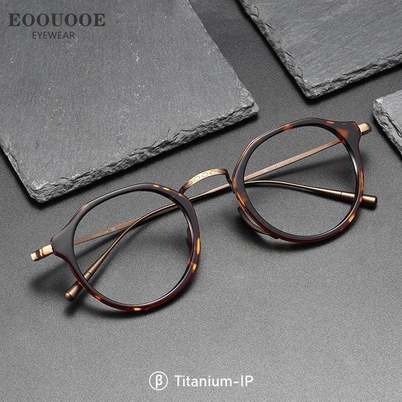 EOOUOOE Fashion Men Women Titanium Eyeglass Tortoise Acetate Retro Glasses Frame Optics Myopia Hyperopia Prescription Lenses