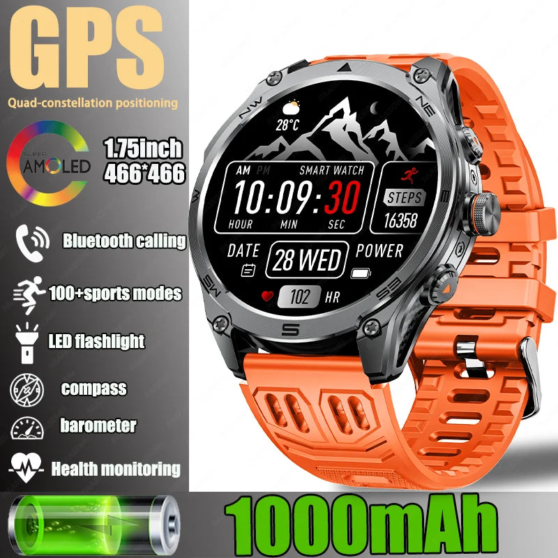 2025 New For Xiaomi GPS Sports Smart Watch 1000mAh large battery LED flashlight compass barometer Military Grade Smartwatchs men