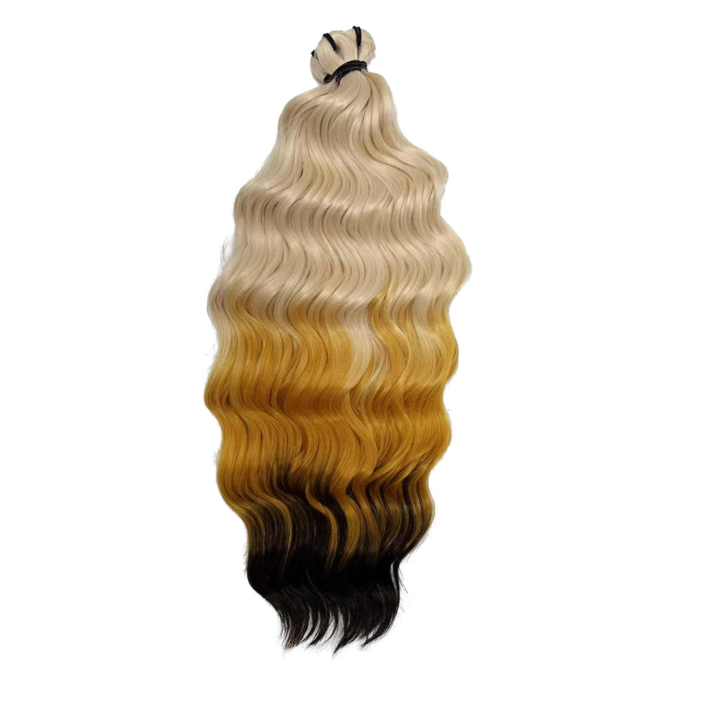Anna 24Inches 3Pcs Crochet Rainbow Pink Water Deep Wave Ombre Highlight Sliver White Synthetic Hair Extension Wavy Braids Hair