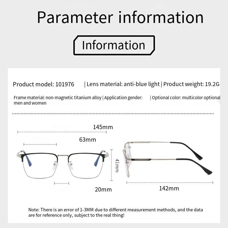 Classic Business Half Glasses Frame Men Women Ultralight Titanium Alloy Square Frame Anti Blue Light Optical Eyeglasses