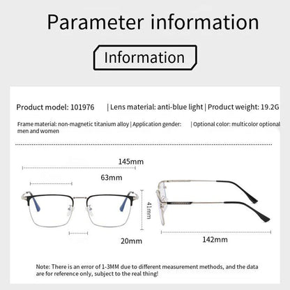 Classic Business Half Glasses Frame Men Women Ultralight Titanium Alloy Square Frame Anti Blue Light Optical Eyeglasses