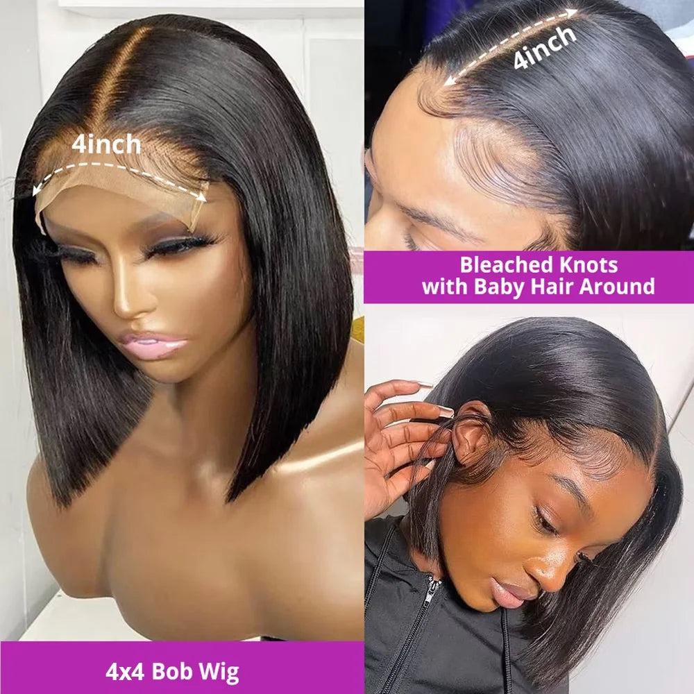 Brazilian 13x4 HD Lace Front Straight Bob Wig Human Hair 250% Density Short Bob Wig Glueless 4x4 Lace Closure Wigs For Women