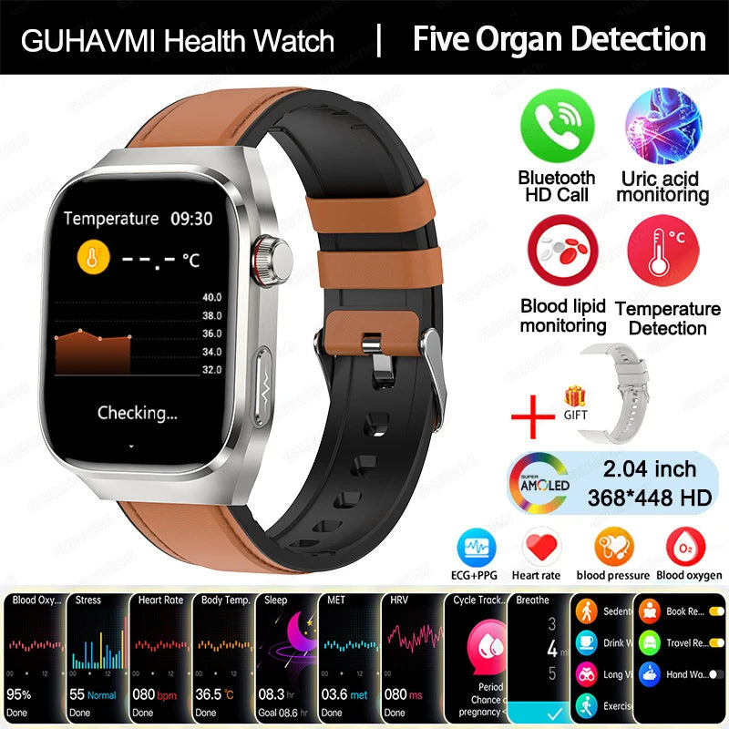 New Micro Physical Examination Five Organ Health Smartwatch Blood Pressure Uric Acid Body Fat Watches Bluetooth Call Smart Watch