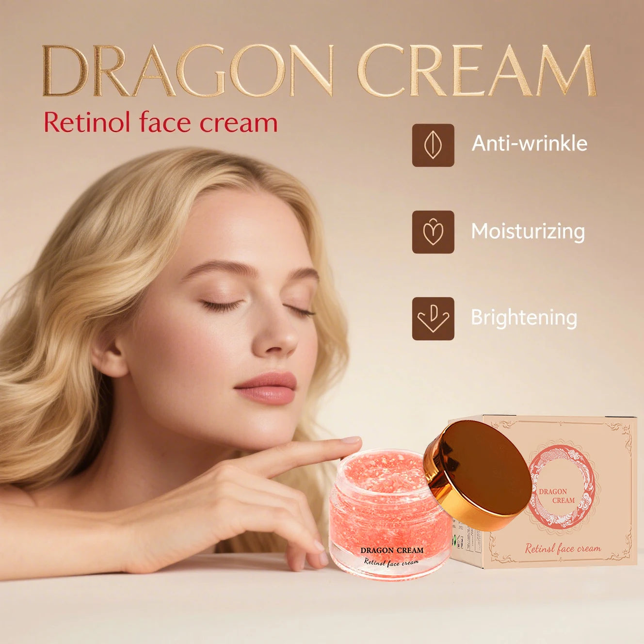 Dragon Cream Retinol Face Cream with Hyaluronic Acid - Moisturizing Anti-Wrinkle Skin Care for Even Tone Fine Lines Reduction