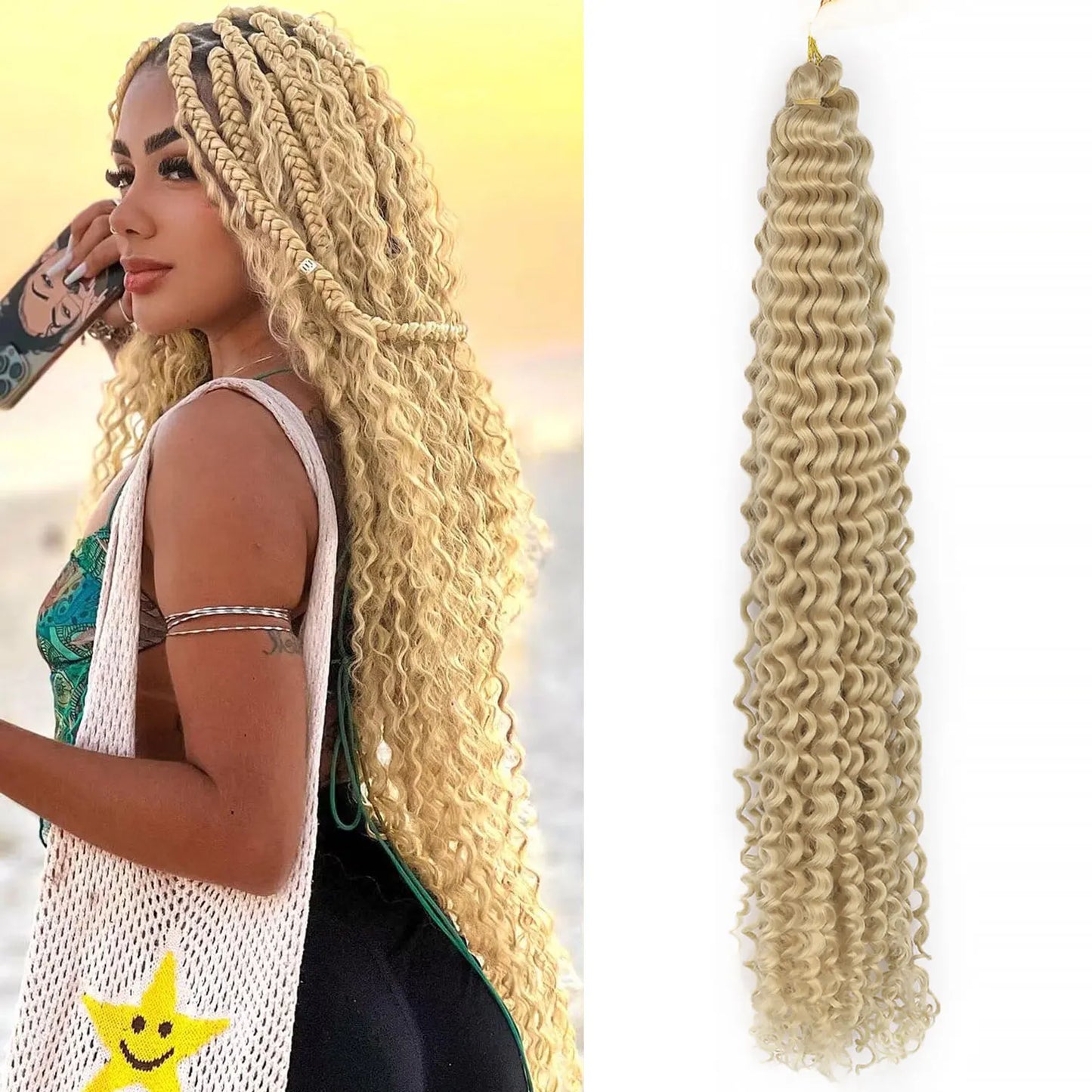 Deep Wavy Twist Crochet Hair Boho Braid Hair Synthetic Curly Hair Crochet Braids High Temperature Fiber Braiding Hair Extensions