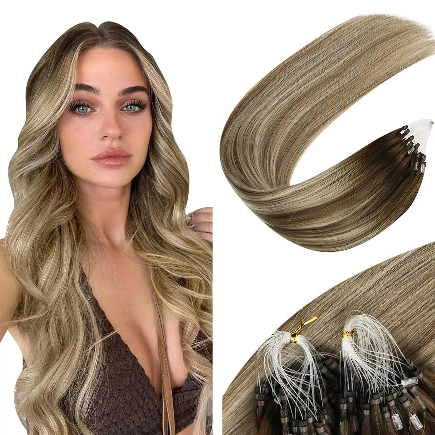 VeSunny Remy Micro Loop Human Hair Extensions Micro Beads Hair Silky Soft Micro Ring Hair Extensions 1g/strand 50g