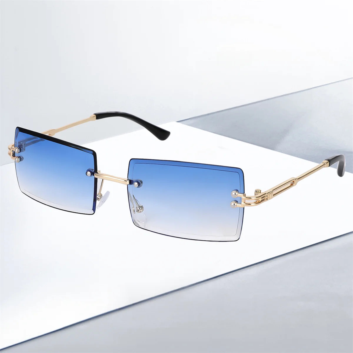 Vintage Fashion New Sunglasses Rimless Frameless Rectangle Shades Gradient UV400 Summer Traveling Sun Glasses for Women