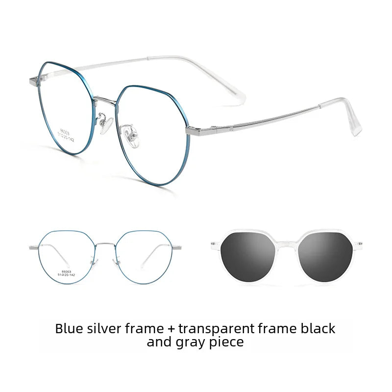 86003 Ultra-lightweight Magnetic Cover Glasses Small Face Retro Style Sunglasses Frame Non-magnetic Titanium Round Frame Lens
