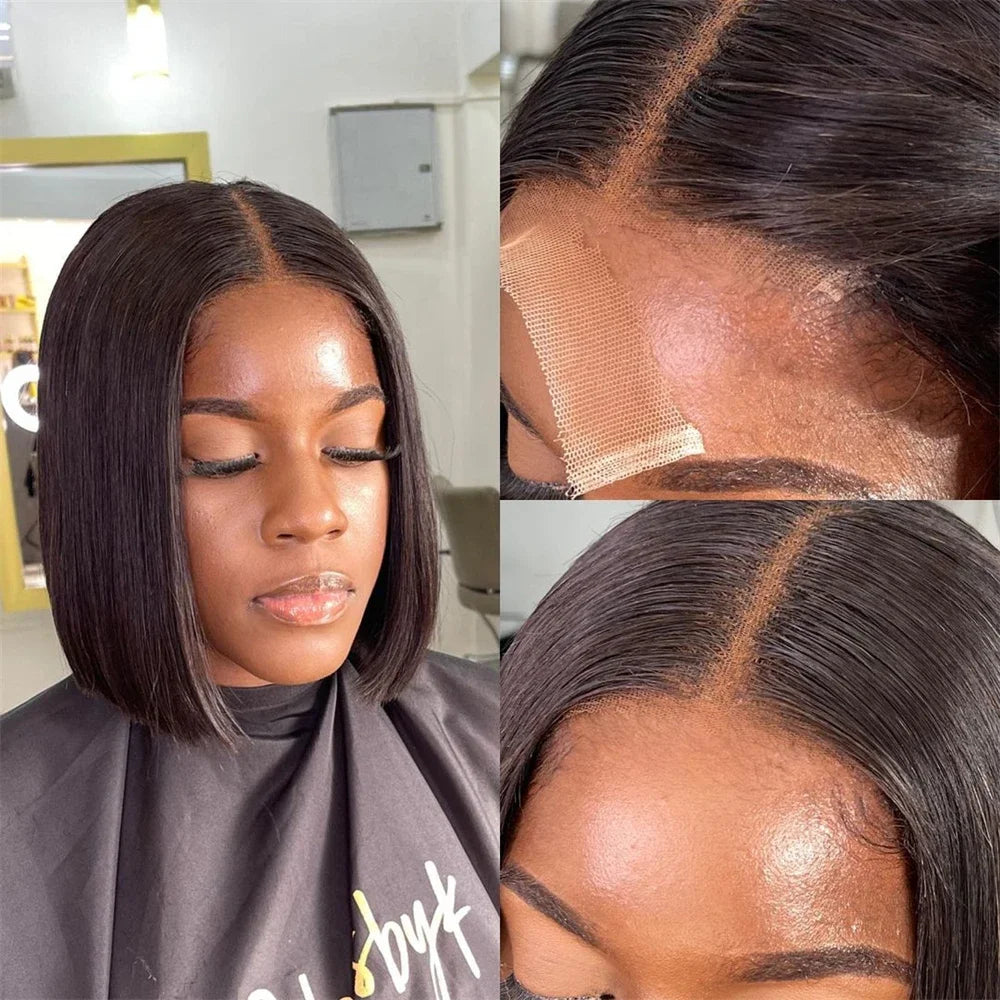 Straight Short Bob Wigs 13x4 Human Hair Lace Frontal Wigs 200% Remy Pre Plucked Transparent Lace Short Bob Wigs For Women 14inch