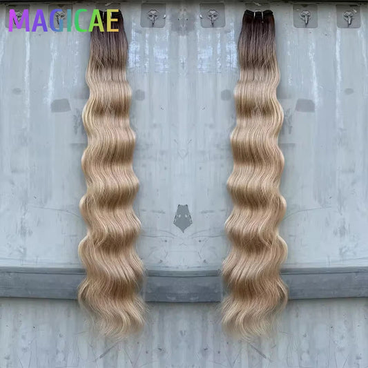 30 Inches 200 grams Ombre Blond 27/613 Body Wave Sliver White Hair Bundles Synthetic High Temperature Brown Orange Human-Like