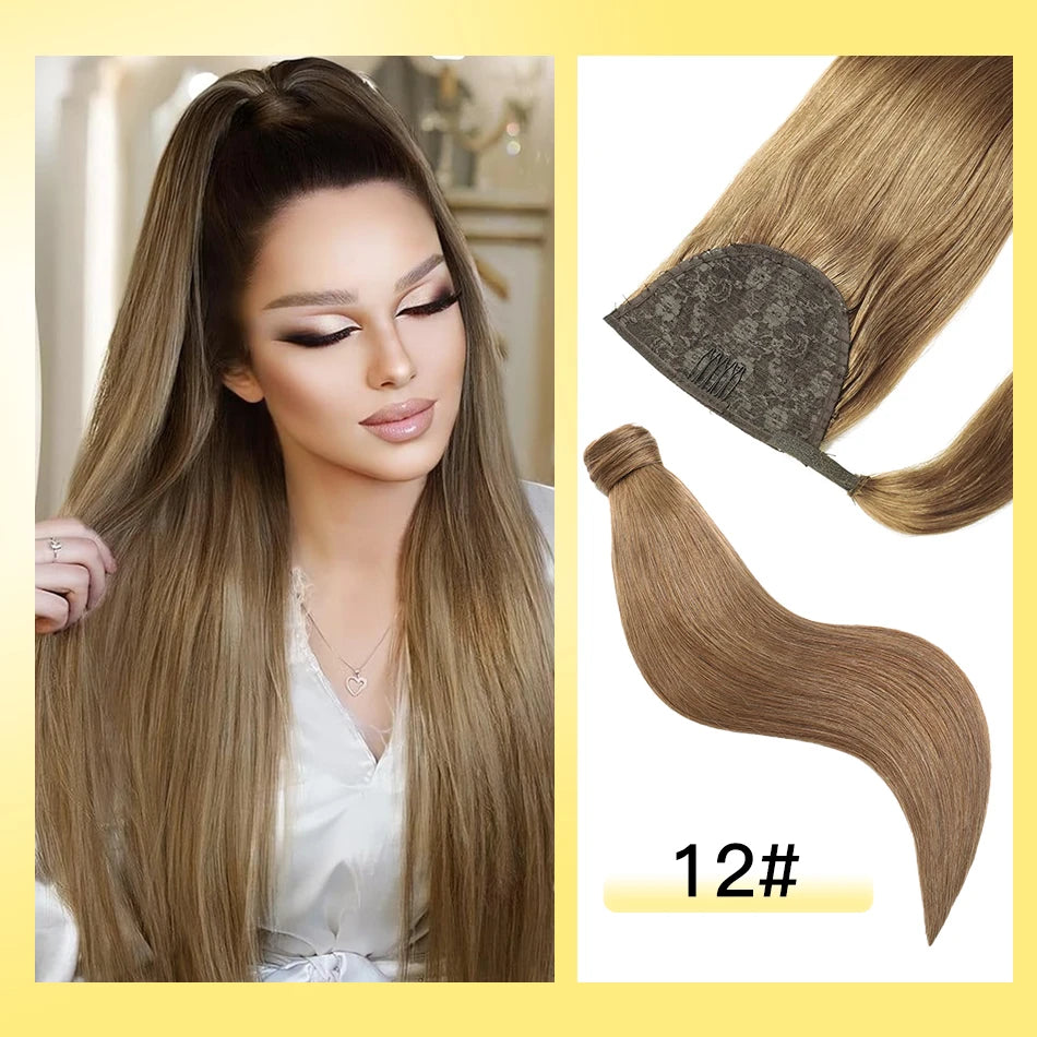 Yelo Ponytail Human Hair Wrap Around Brazilian Straight Ponytail 100% Remy Human Hair MagicTie Ponytail Extension Clip Horsetail
