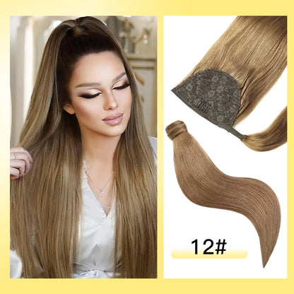 Yelo Ponytail Human Hair Wrap Around Brazilian Straight Ponytail 100% Remy Human Hair MagicTie Ponytail Extension Clip Horsetail