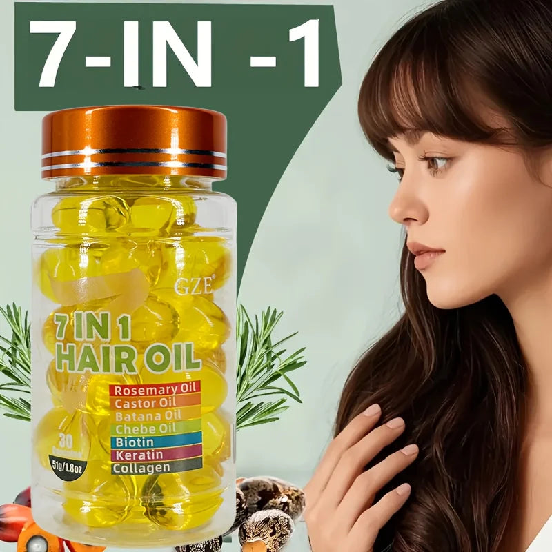 GZE 7-IN-1 Hair Oil Enriched With Rosemary Oil Castor Oil Batana Oil Chebe Oil Biotin Keratin Collagen Hydrating Smoothing