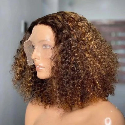 #4/27 Highlight Deep Wave Bob Wig 13x4 Lace Frontal Human Hair Wig Curly Bob Wigs Pre Plucked 200% Density Human Hair For Women