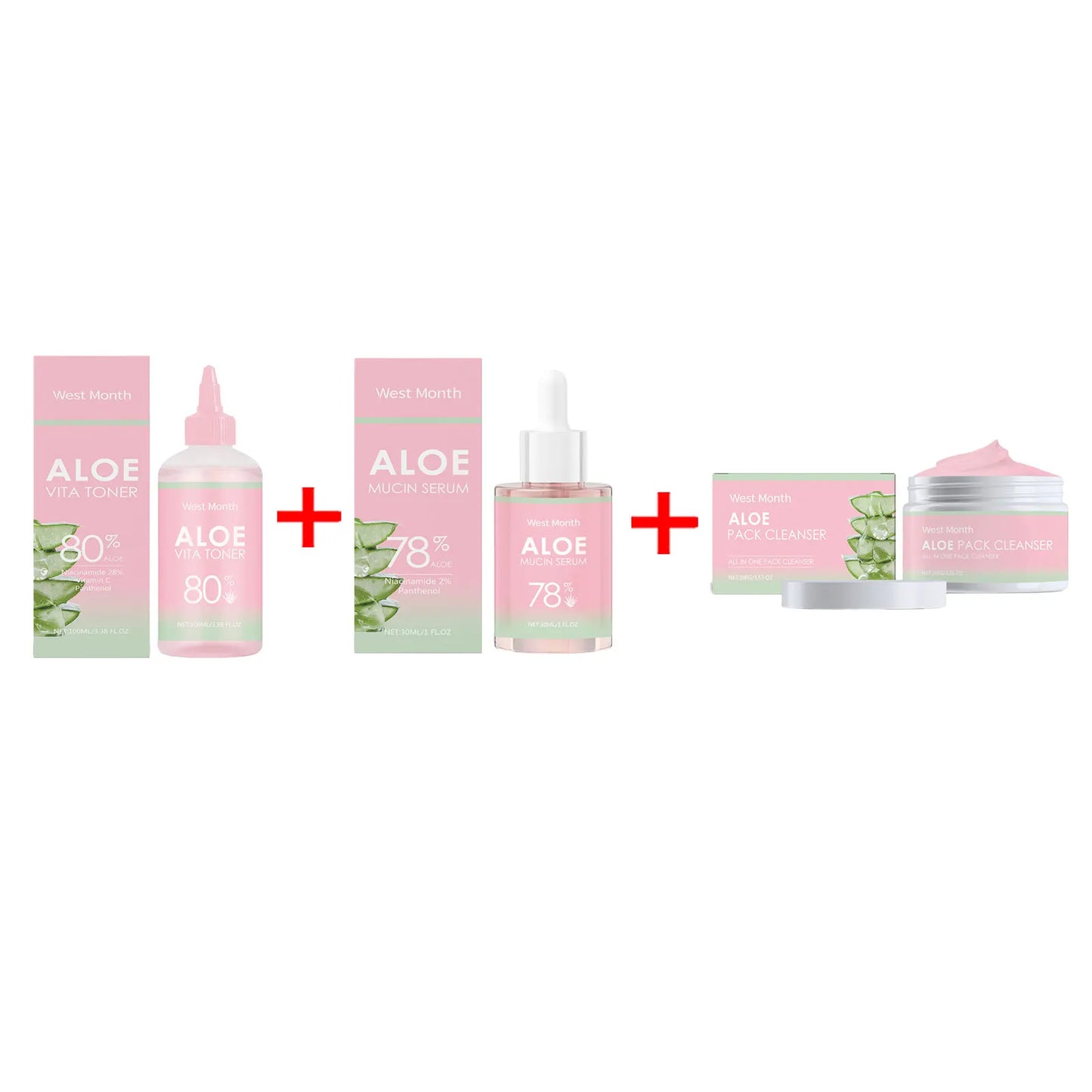 Soothing Facial Toner Serum Cleanser Relieve Redness Improve Dry Fade Dark Spots Remove Dirt Hydrating Brighting Aloe Repair Set