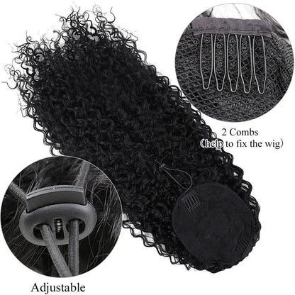 8-26 Inch Drawstring Ponytail Kinky Curly Human Hair Brazilian Ponytail Remy Brazilian Hair Extensions Clip In Natural Black