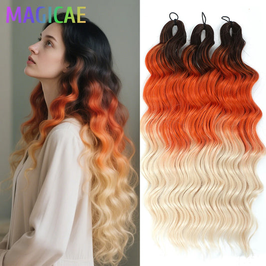 Anna 3Pcs 24Inches 300g Ombre Blond 613 Orange Rainbow Loose Body Wave Twist Crochet Braids Sliver White Synthetic Hair Wavy