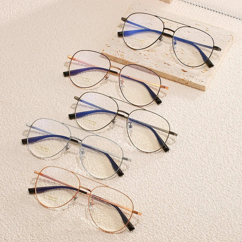 TFTB Titanium Fashion Pilot Men Glasses Ultra Light Flexible Trendy Women Eyewear Optical Prescription Eyeglasses Frame 142mm
