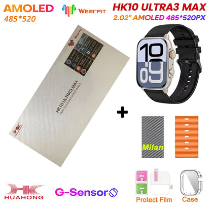 HK10 Ultra 3 MAX Plus 2025 Smart Watch 49mm AMOLED 4GB ROM AI ROBOT Network Sharing NFC GPT Compass GPS Watch for ISO Android
